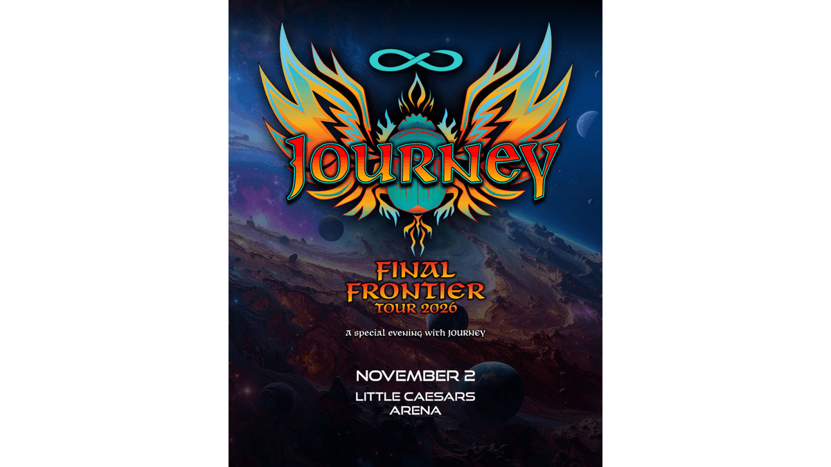 Journey 'Final Frontier Tour 2026' poster with space theme, Nov 2, Little Caesars Arena.