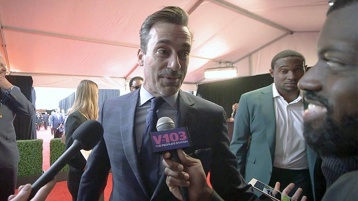 JR of The Morning Culture interviews Jon Hamm on the red carpet at the NFL Honors on Feb 2, 2019