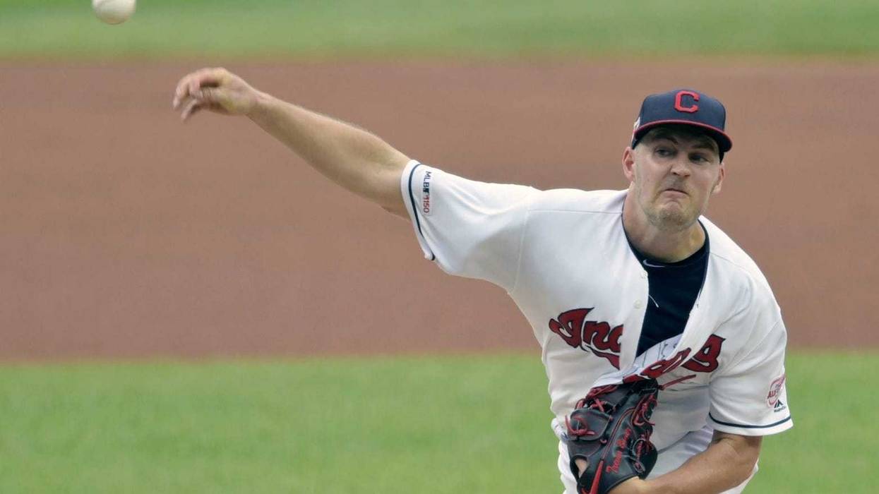 Jul 18, 2019; Cleveland, OH, USA; Cleveland Indians starting pitcher Trevor Bauer (47) delivers against the Detroit Tigers in the first inning at Progressive Field. Mandatory Credit: David Richard-USA TODAY Sports