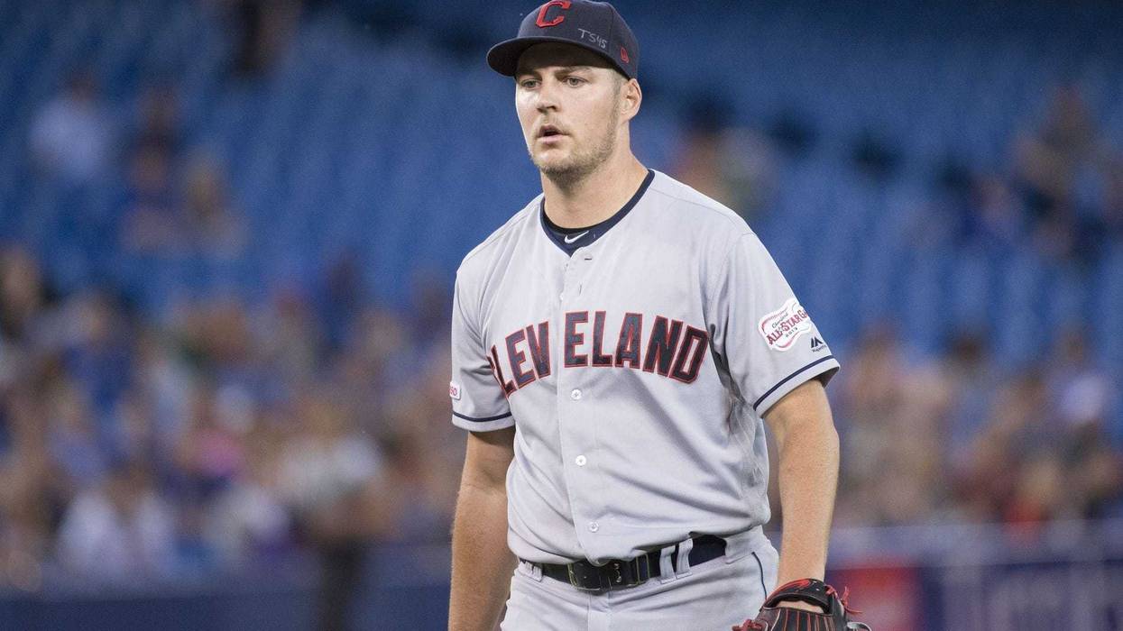 Jul 23, 2019; Toronto, Ontario, CAN; Cleveland Indians starting pitcher Trevor Bauer (47) walks towards the dugout after getting the third out during the sixth inning against the Toronto Blue Jays at Rogers Centre. Mandatory Credit: Nick Turchiaro-USA TOD