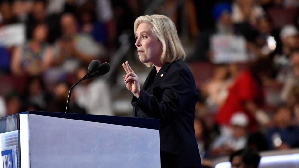 Jul 25, 2016; Philadelphia, PA, USA; Kirsten Gillibrand, D-NY, speaks during the 2016 Democratic National Convention at Wells Fargo Arena.