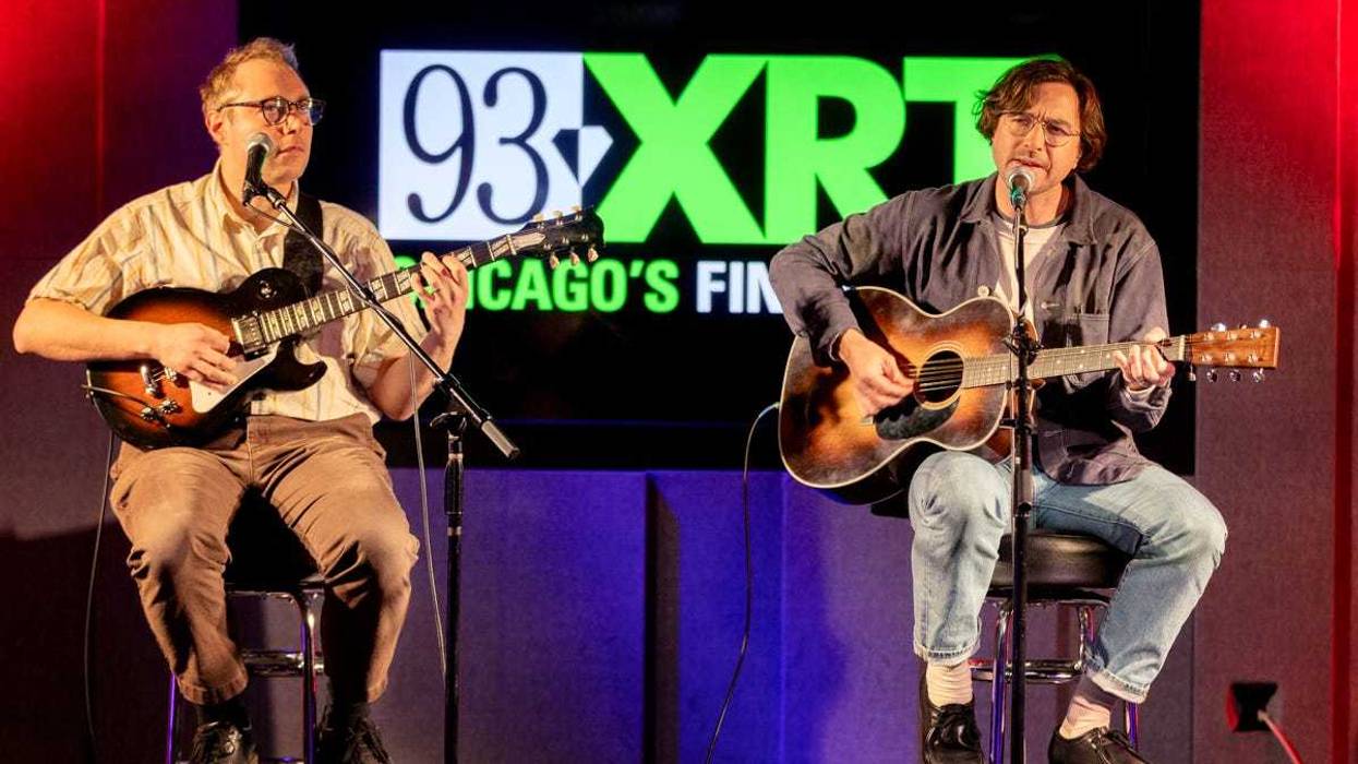 Julian Lynch (left) and Martin Courtney of Real Estate perform at 93XRT on April 11, 2024