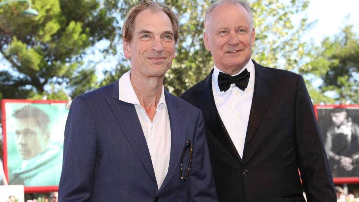 Julian Sands and Stellan Skarsgard walk the red carpet ahead of the "The Painted Bird" screening during the 76th Venice Film Festival at Sala Grande on September 03, 2019 in Venice, Italy.