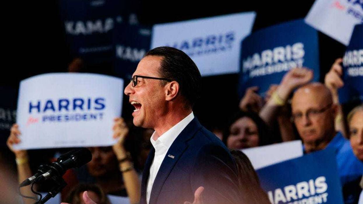 JULY 29: Pennsylvania Governor Josh Shapiro speaks during a campaign rally for Vice President Kamala Harris on July 29, 2024 in Ambler, Pennsylvania.