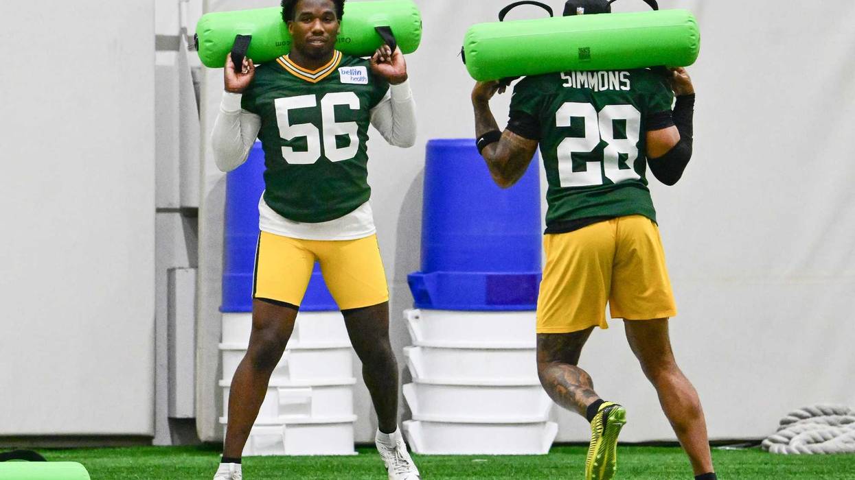 Jun 11, 2025; Green Bay, WI, USA; Green Bay Packers linebacker Edgerrin Cooper (56) participates in the team's minicamp at Ray Nitschke Field. Mandatory Credit: Benny Sieu-Imagn Images