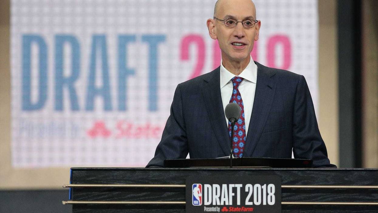 Jun 21, 2018; Brooklyn, NY, USA; NBA commissioner Adam Silver speaks before the first round of the 2018 NBA Draft at the Barclays Center. Mandatory Credit: Brad Penner-USA TODAY Sports