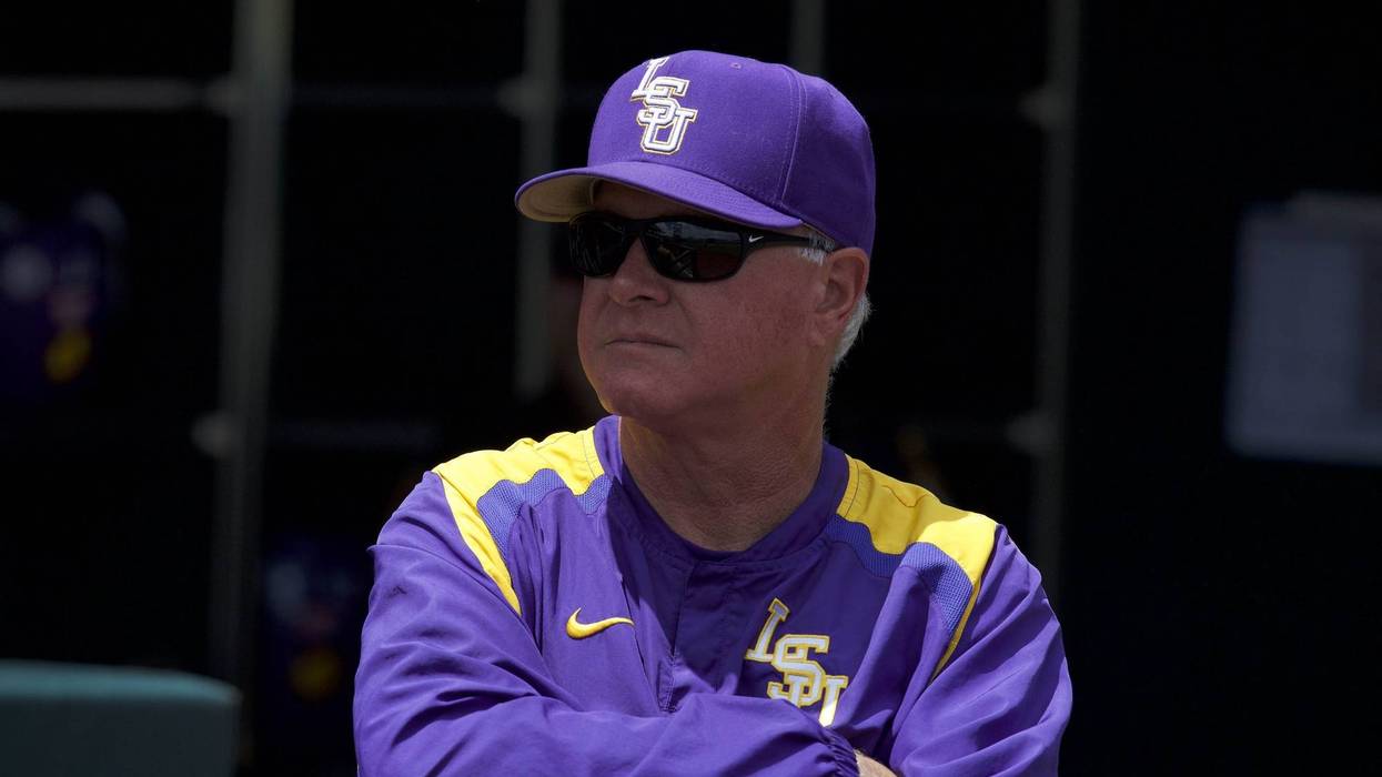 Jun 23, 2017; Omaha, NE, USA; LSU Tigers head coach Paul Mainieri looks out from the dugout prior to the game against the Oregon State Beavers at TD Ameritrade Park Omaha.
