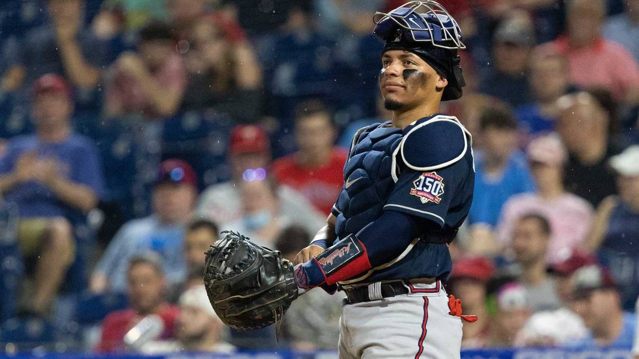 Jun 9, 2021; Philadelphia, Pennsylvania, USA; Atlanta Braves catcher William Contreras (24) in a game against the Philadelphia Phillies at Citizens Bank Park.