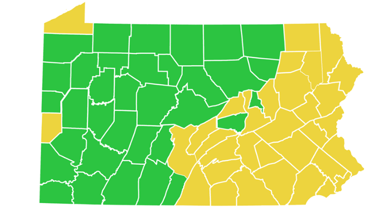 June 5 coronavirus reopening map of PA