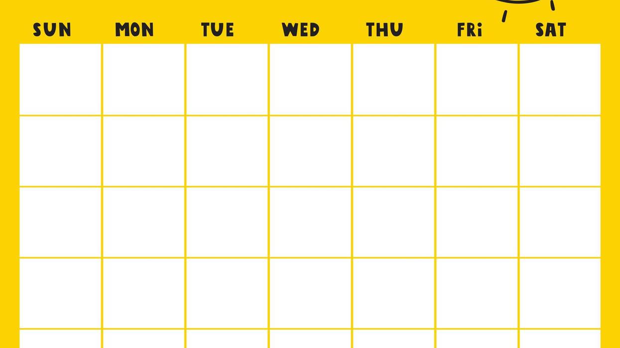 June Empty Calendar on Yellow Background.