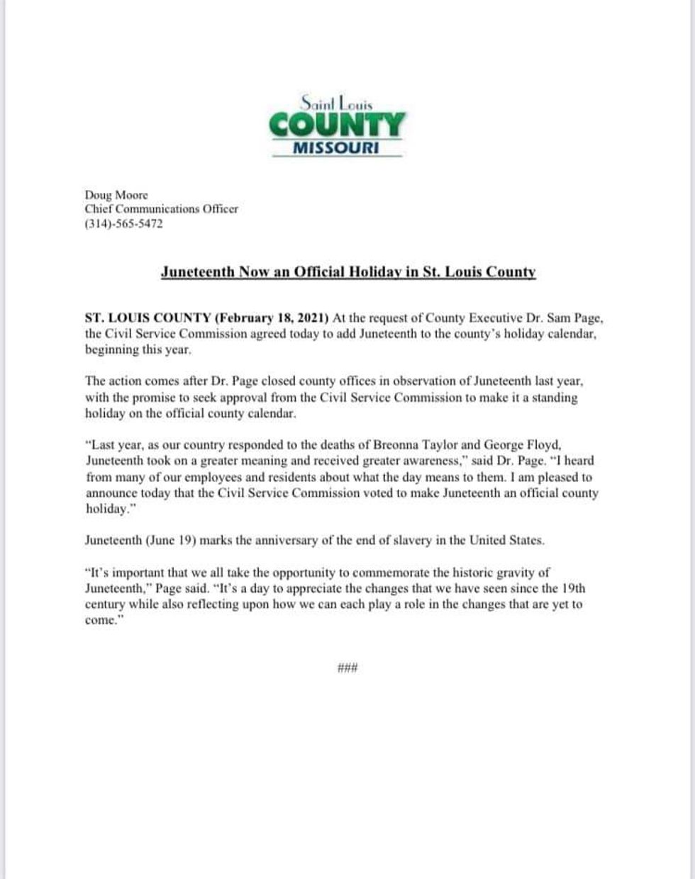 Juneteenth announcement