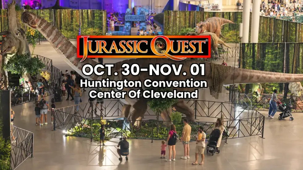 Jurassic Quest: Large dinosaur exhibit with families at Huntington Convention Center, Cleveland. Oct 30-Nov 01.