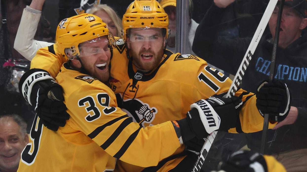 Justin Brazeau celebrates GW goal vs Islanders