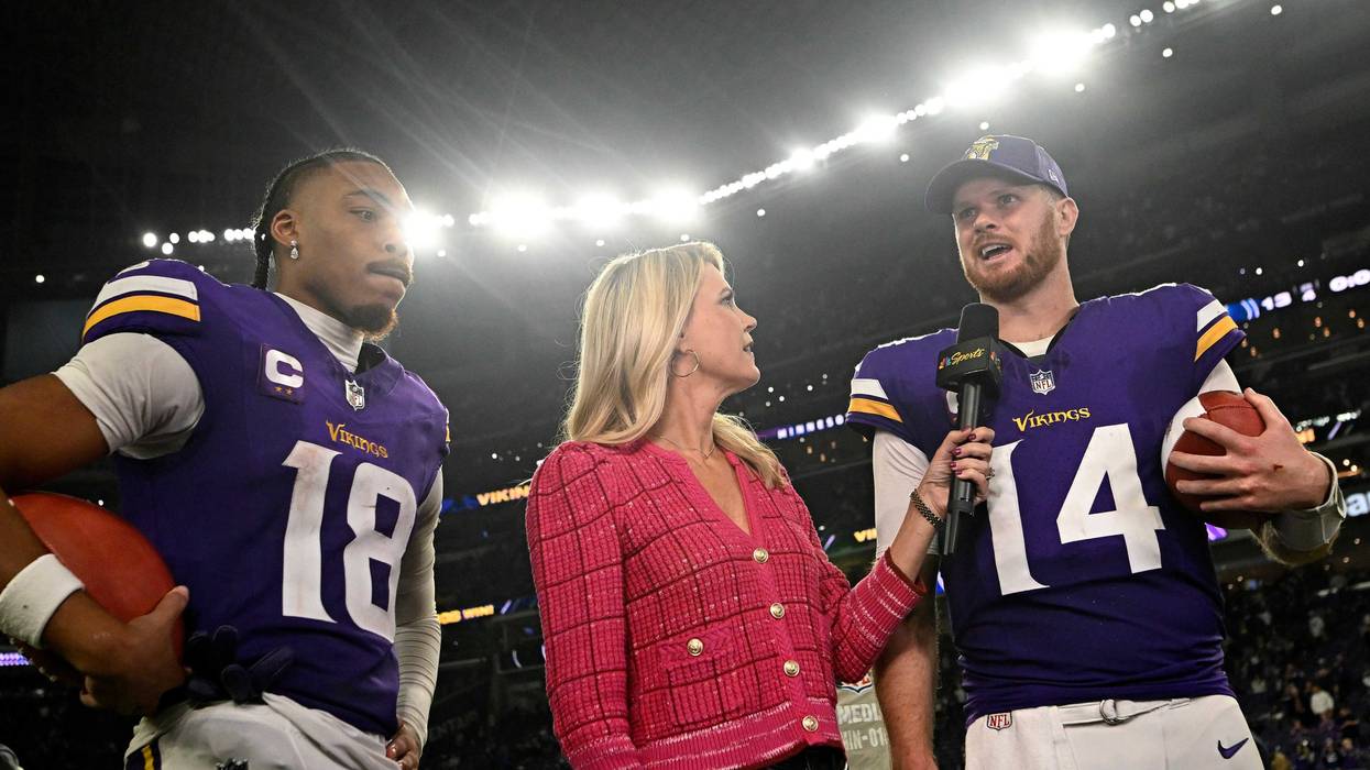 Justin Jefferson #18 and Sam Darnold #14 of the Minnesota Vikings are both heading to the Pro Bowl (unless the Vikings are in the Super Bowl). It's the fourth for Jefferson but the first for Darnold.