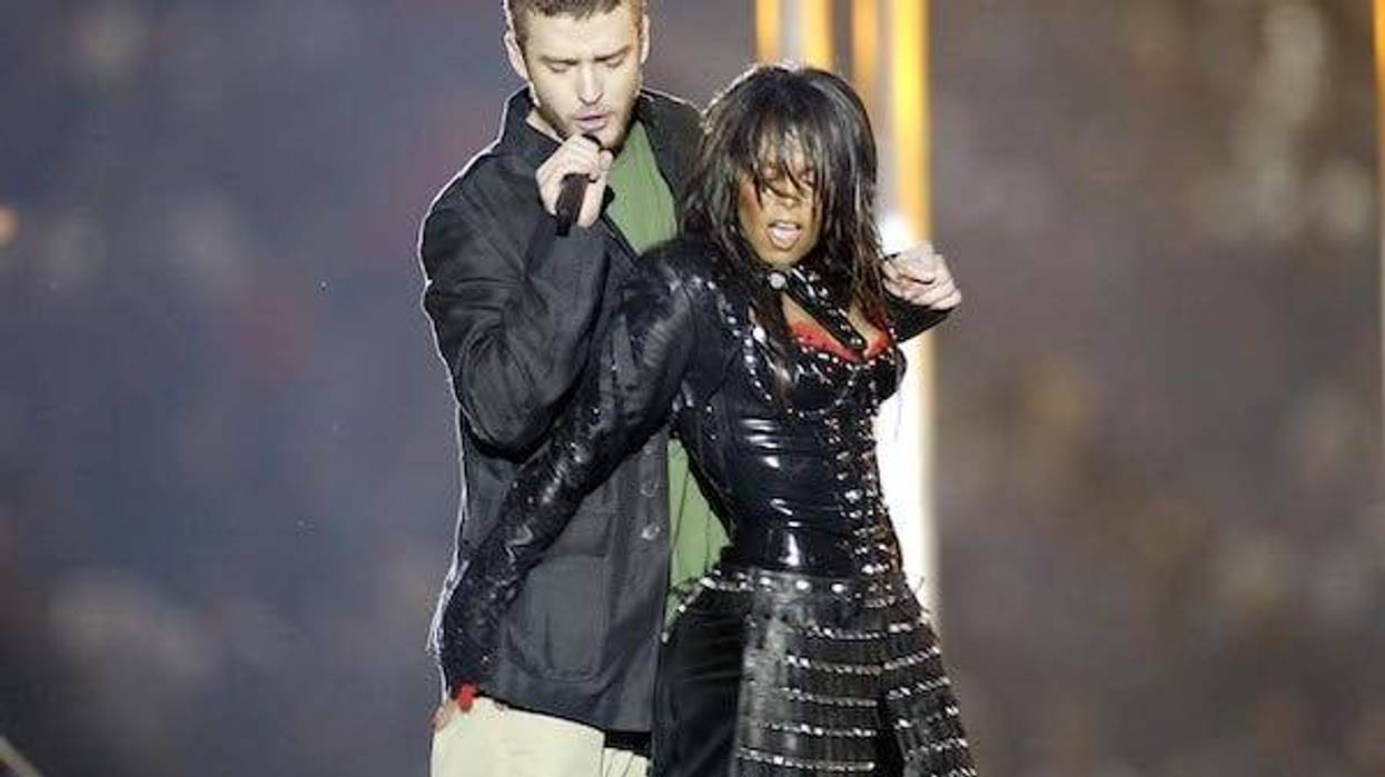 Justin Timberlake and Janet Jackson perform during the halftime show of Super Bowl XXXVIII at Reliant Stadium