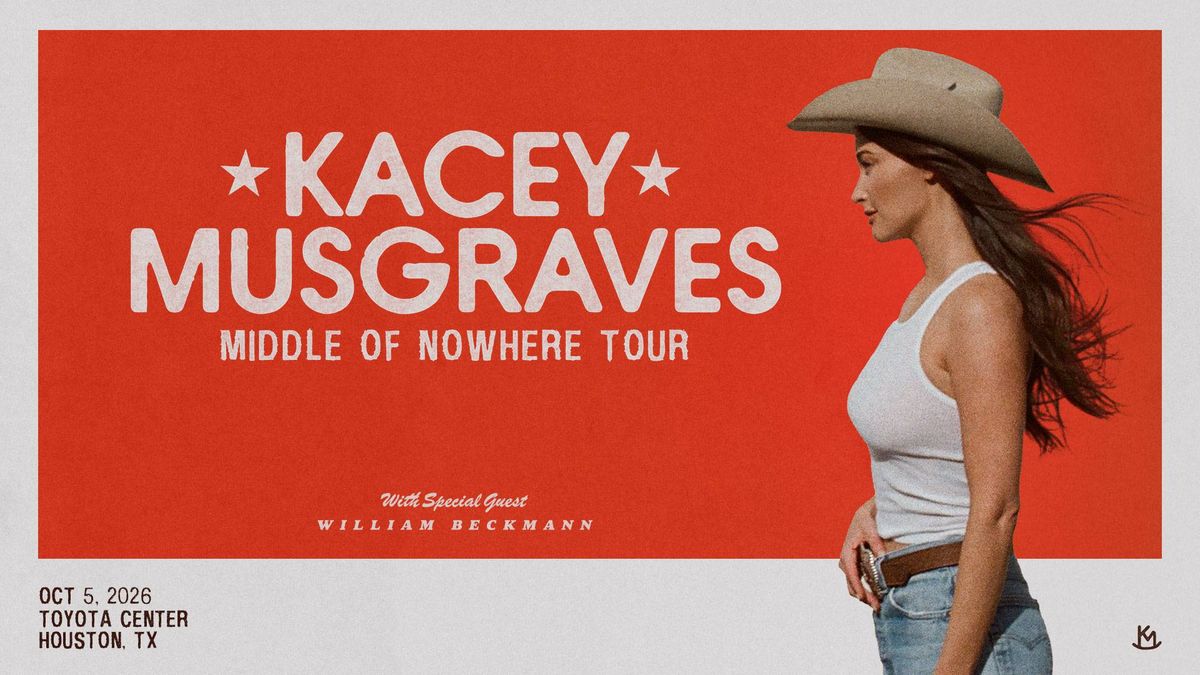 Kacey Musgraves "Middle of Nowhere Tour" poster. Kacey in a cowboy hat. Houston, Oct 5, 2026.