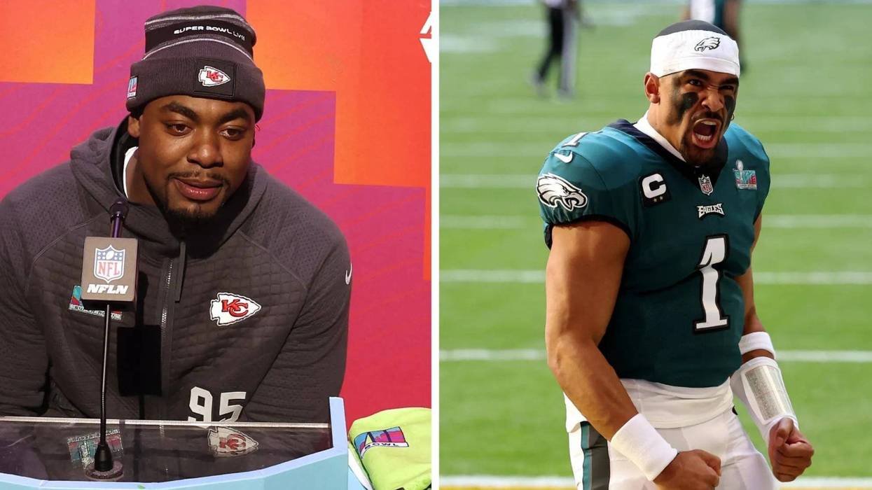 Kansas City Chiefs defensive end Chris Jones gives Philadelphia Eagles quarterback Jalen Hurts high praise.