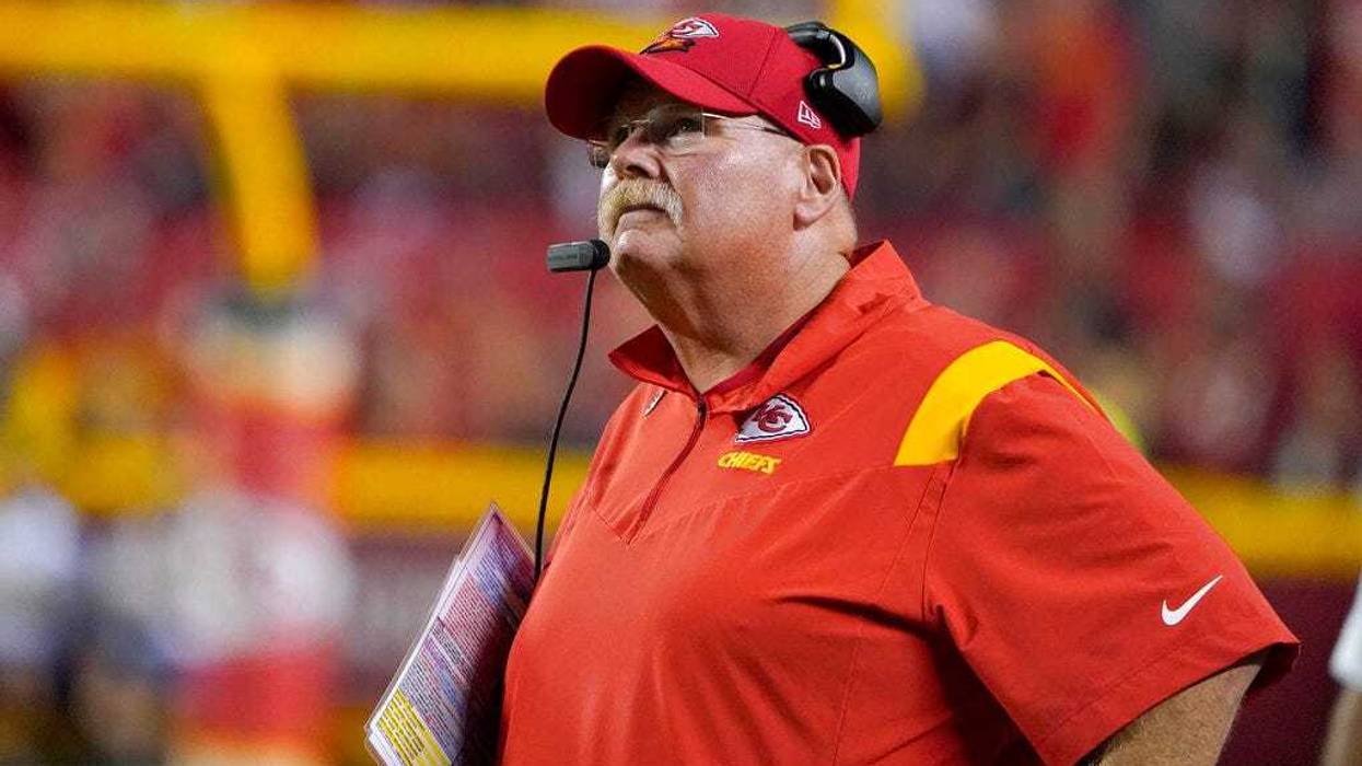 Kansas City Chiefs head coach Andy Reid watches from the sidelines during the first half of an NFL football game against the Los Angeles Chargers