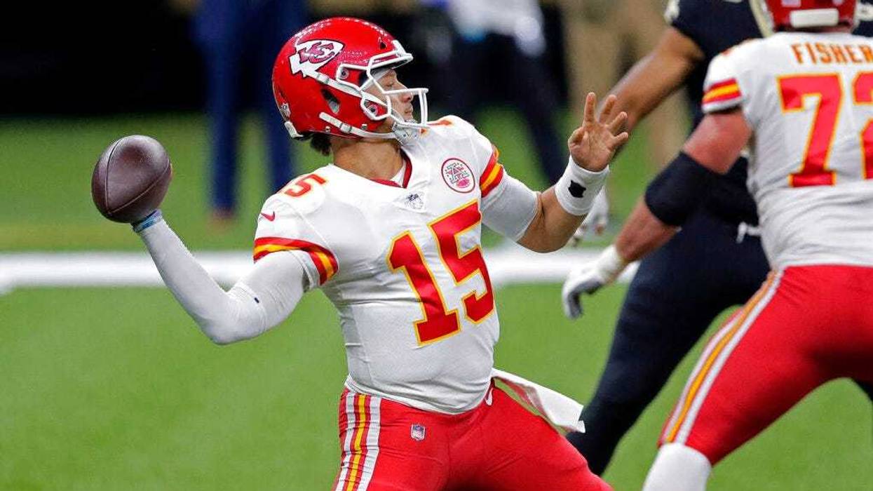 Kansas City Chiefs quarterback Patrick Mahomes (15) passes in the first half of an NFL football game against the New Orleans Saints in New Orleans, Sunday, Dec. 20, 2020.