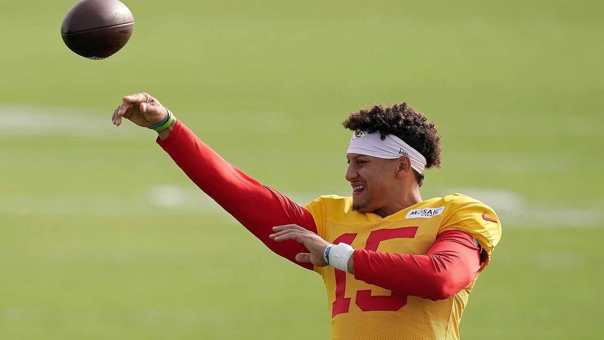 Kansas City Chiefs quarterback Patrick Mahomes passes during NFL football training camp.