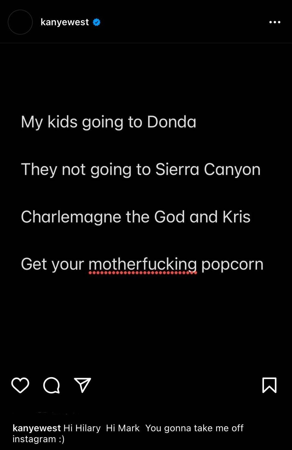 Kanye West Instagram post