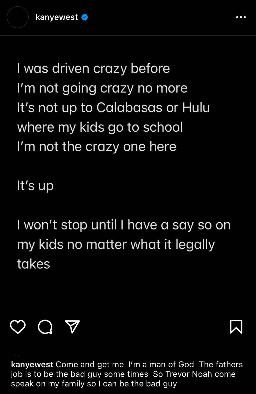 Kanye West Instagram post