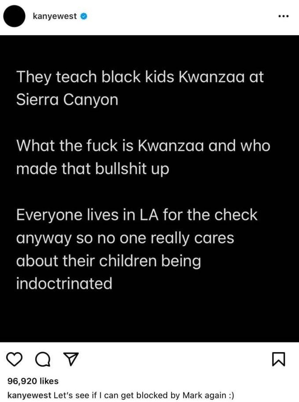 Kanye West Instagram post