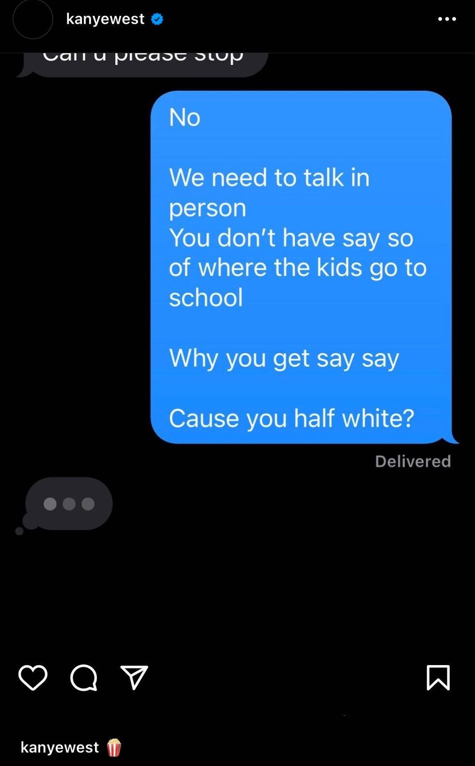 Kanye West Instagram post