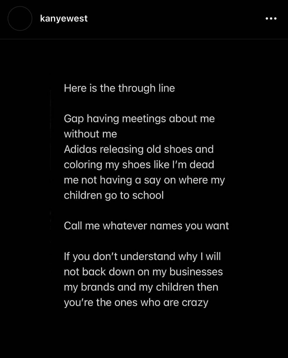 Kanye West Instagram post