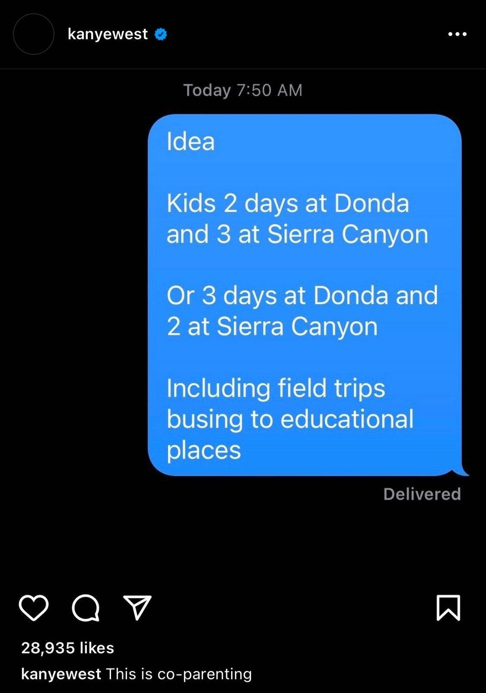 Kanye West Instagram post