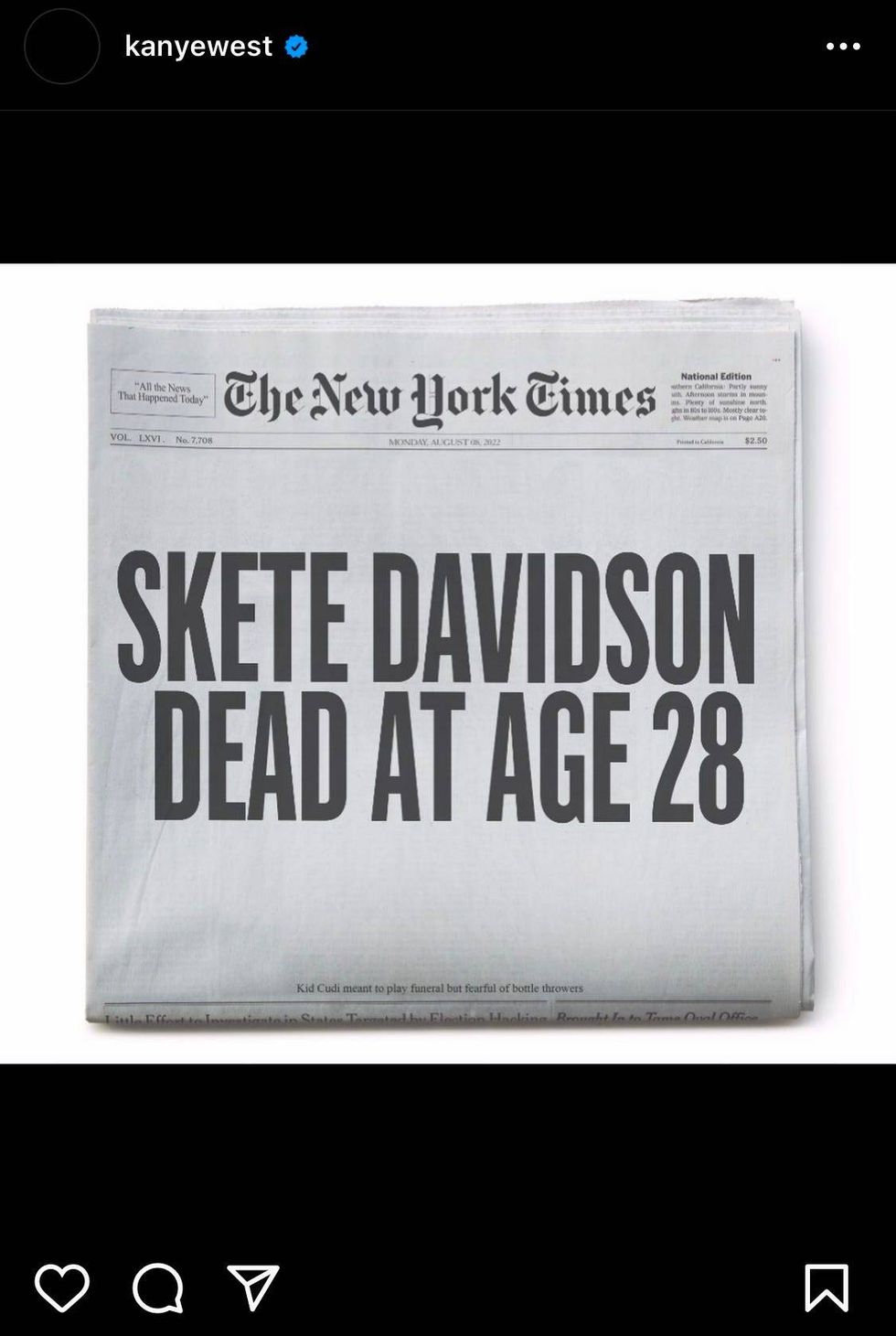 Kanye West Instagram post