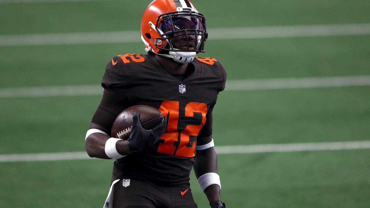 Karl Joseph of the Cleveland Browns at AT&T Stadium on October 04, 2020 in Arlington, Texas.