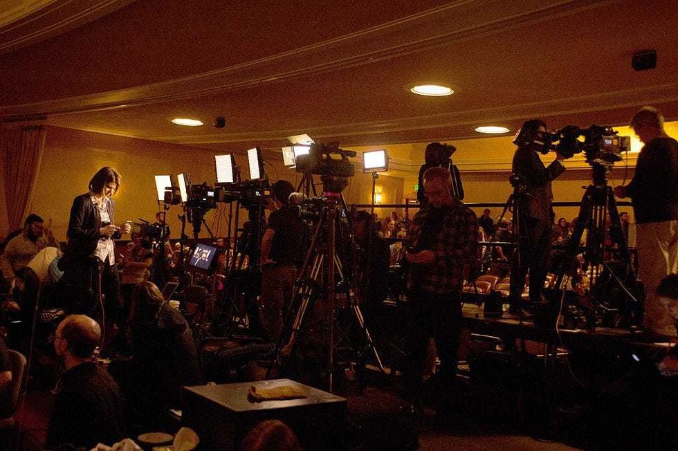 Kasie Hunt preps before a campaign event at the University of Wyoming Arts & Sciences Auditorium on April 5, 2016 in Laramie, Wyoming. Democratic presidential candidate Sen. Bernie Sanders (D-VT) is scheduled to speak later this evening.