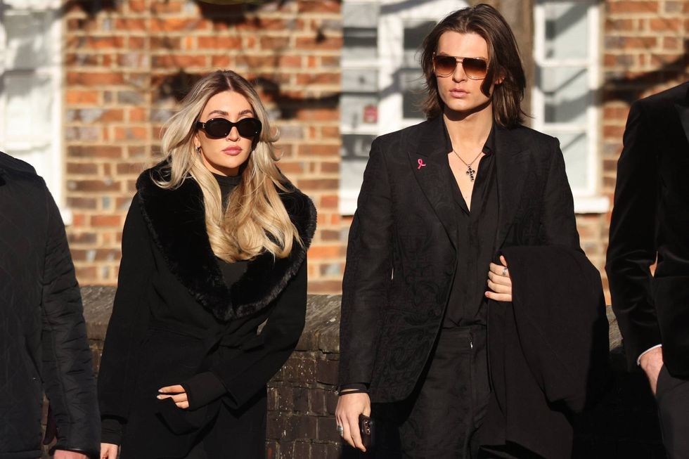 Kate Cassidy and Damian Hurley attend the funeral for singer Liam Payne