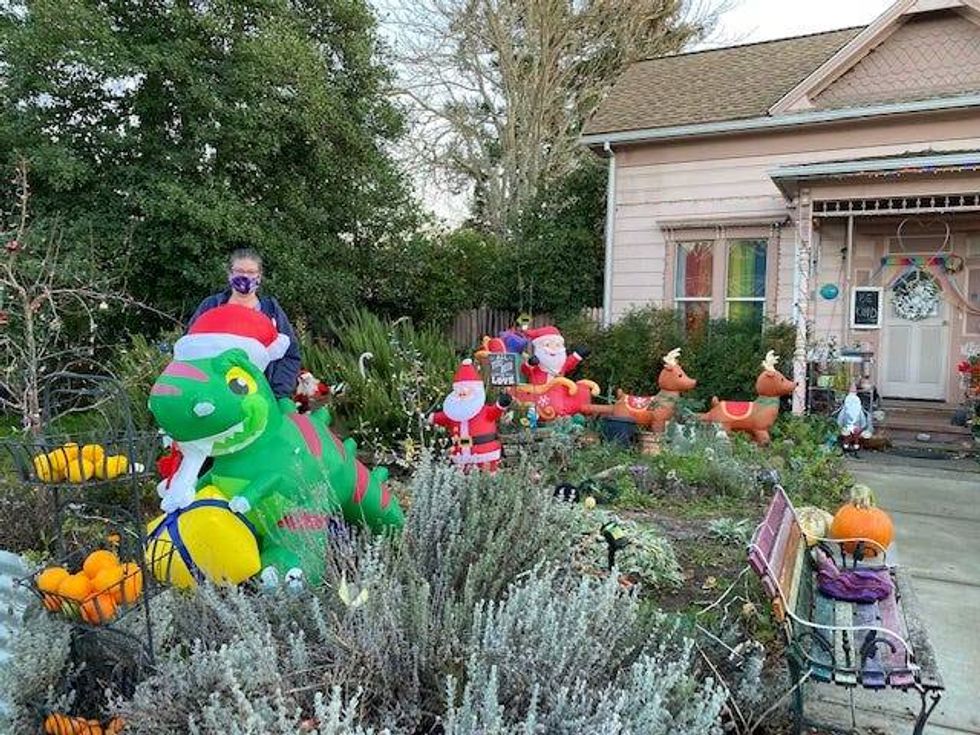 Katrina Davis shows off her holiday decorations.