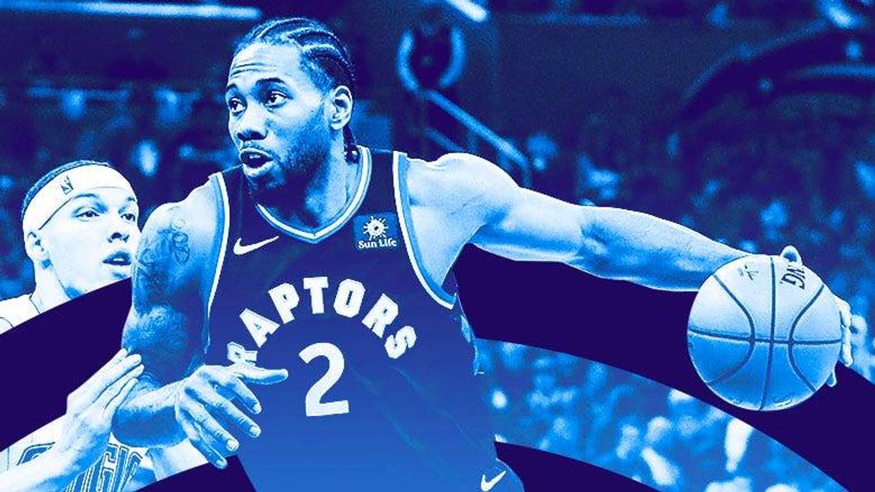 Kawhi Leonard of the Toronto Raptors drives to the basket.