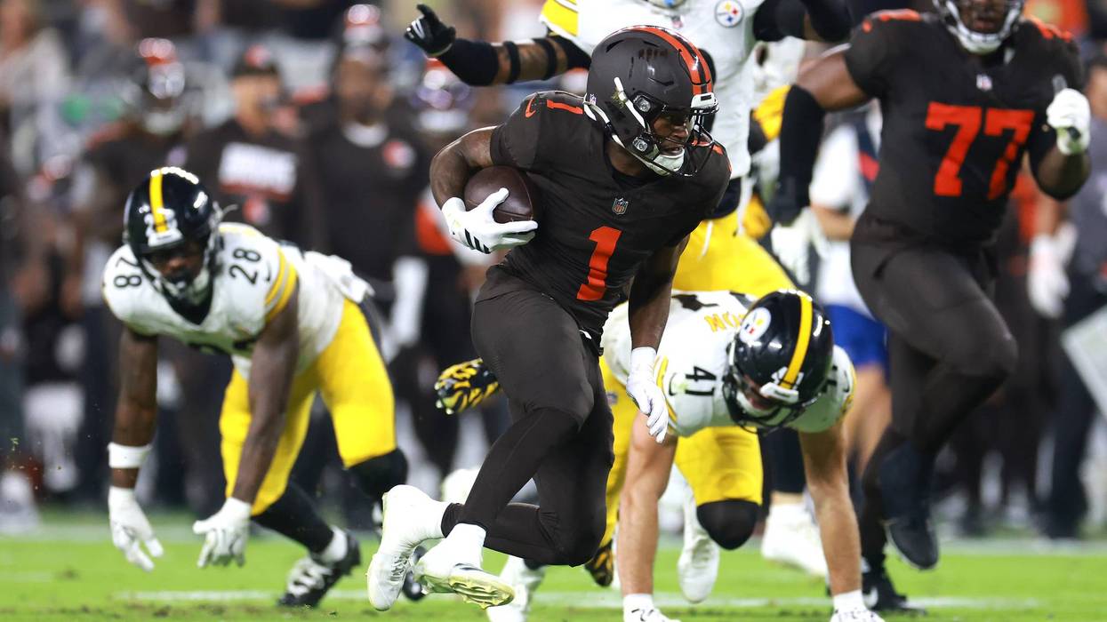 Kc Concepcion #1 of the Cleveland Browns runs the ball after a catch against the Pittsburgh Steelers during the second quarter of the game at Huntington Bank Field
