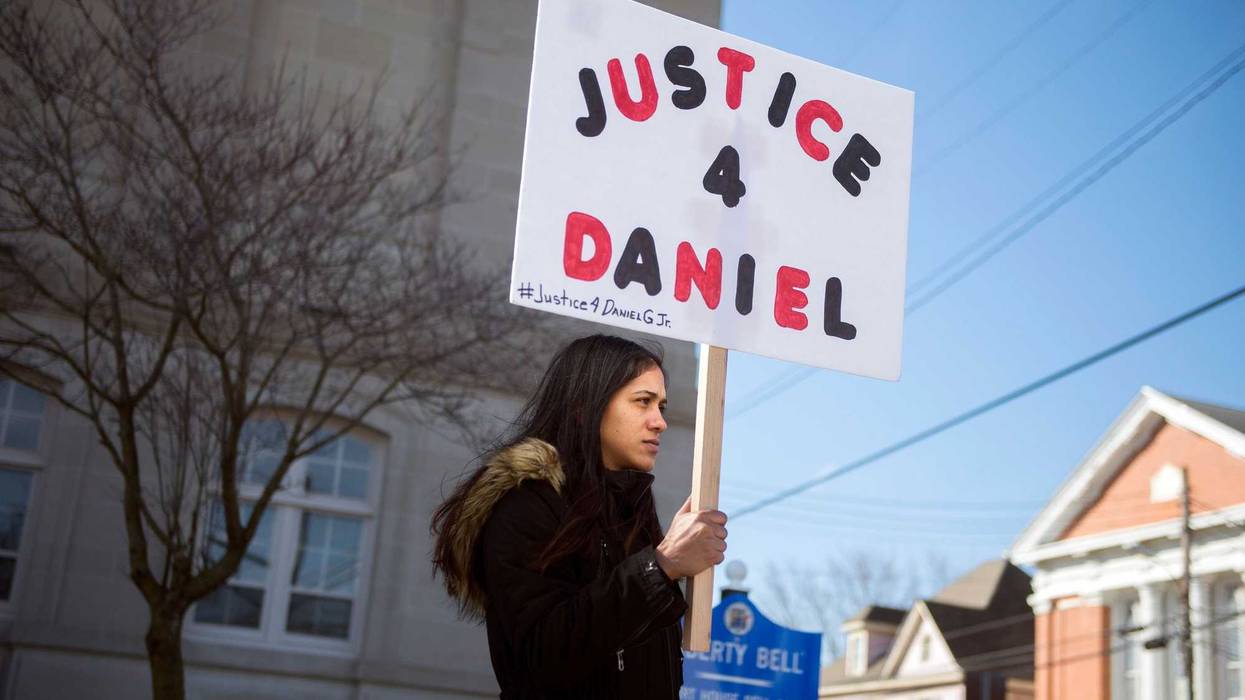 Keishla Ayala of Vineland shows support for 23-month-old victim Daniel Griner Jr. following a detention hearing for his mother Nakira Griner Tuesday, Feb. 19, 2019 at Cumberland County Superior Court in Bridgeton, N.J. Griner, who is charged with killing her son, is in protective custody and will be held pending trial.