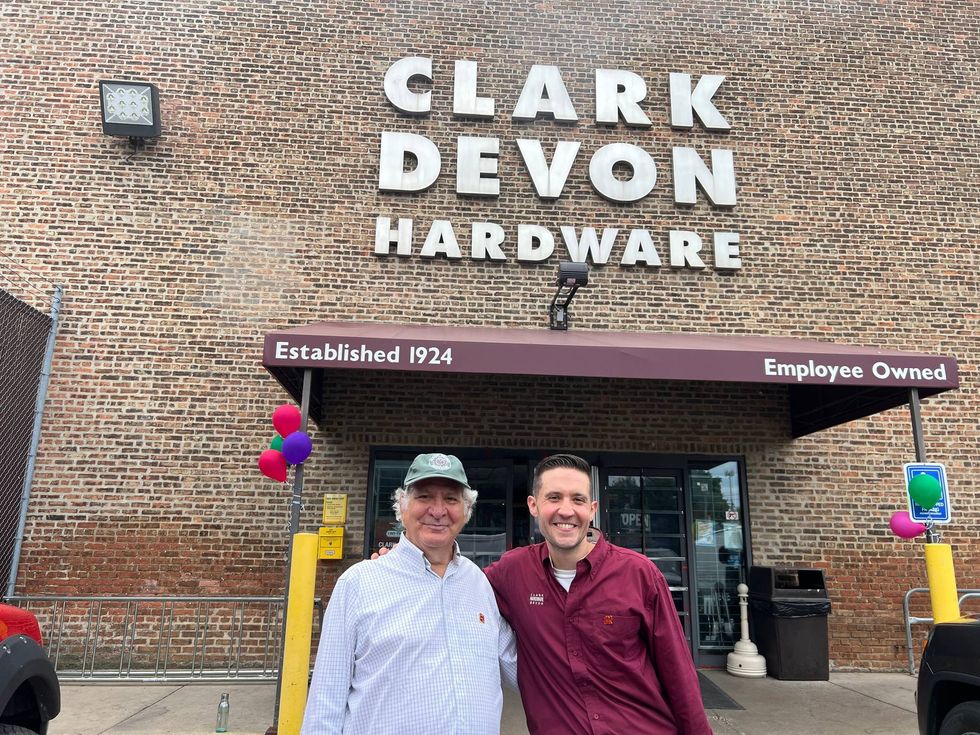 Ken Walchak, left, poses for a photo with Xan Flink outside of Clark and Devon Hardware. Walchak