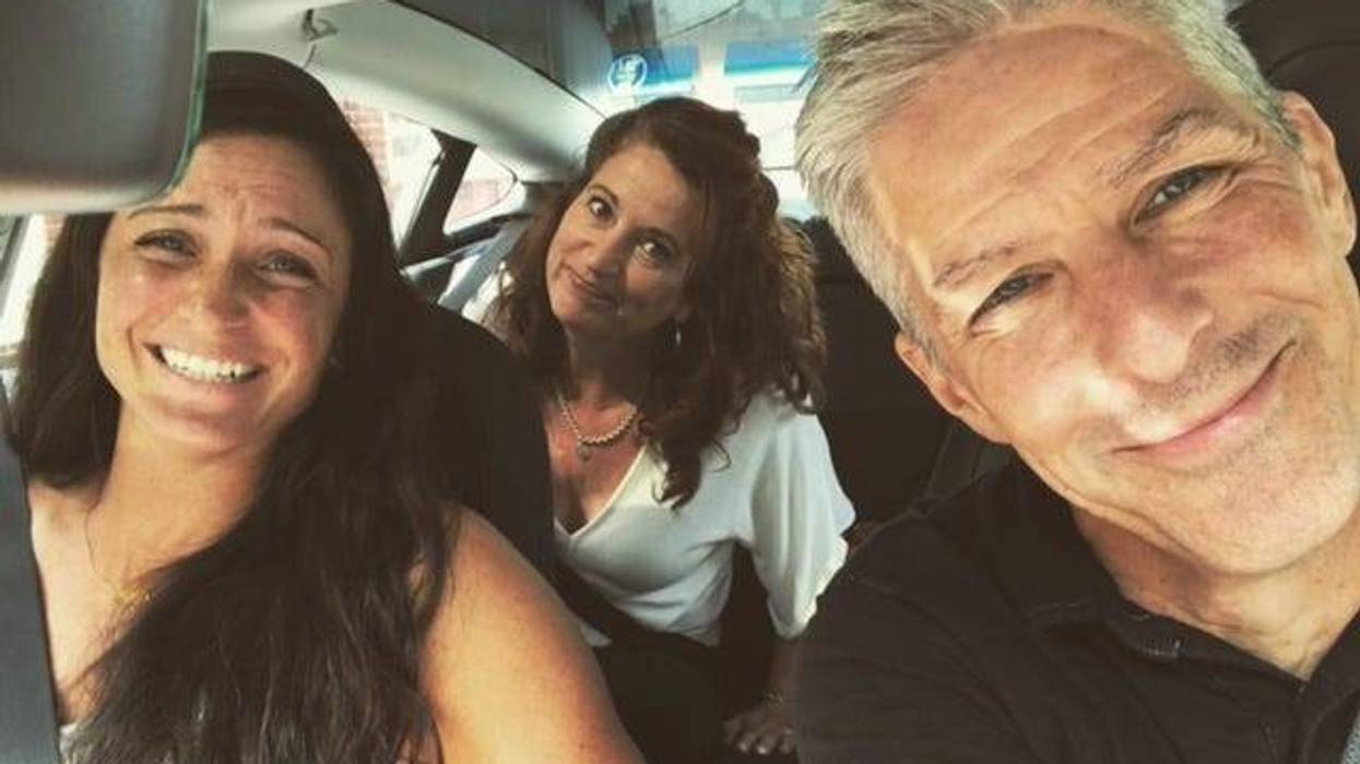 Kendra, Sue and David in the car but David's driving!