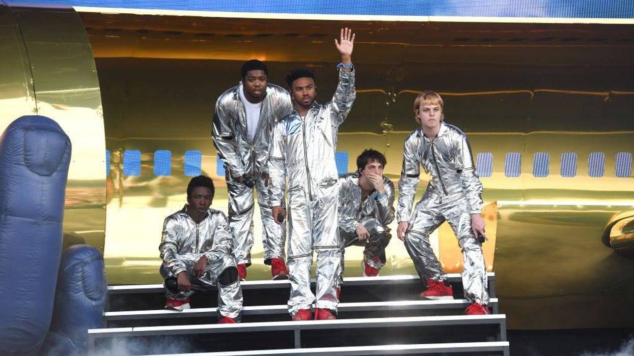 Kevin Abstract, Ameer Vann, Matt Champion, Merlyn Wood, Joba and Dom McLennon of Brockhampton perform at the 2019 Governors Ball Festival at Randall's Island on May 31, 2019 in New York City
