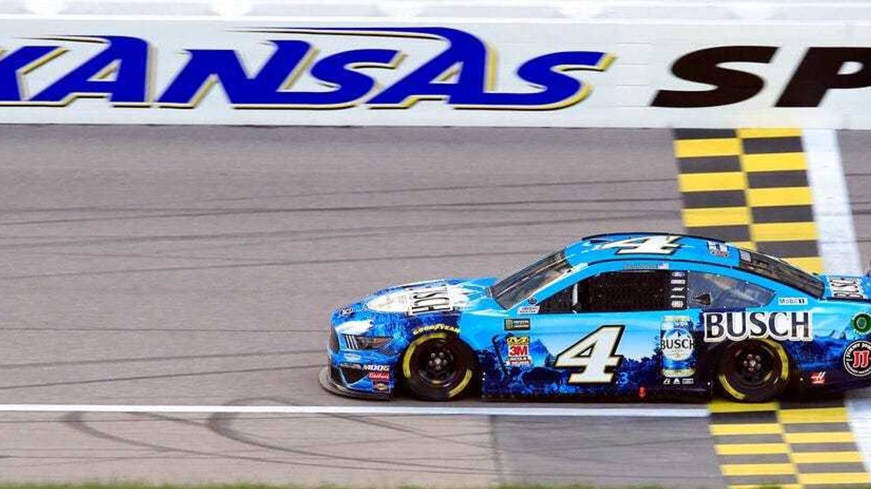 Kevin Harvick drives during qualifying for the NASCAR Cup Series auto race at Kansas Speedway in Kansas City, Kan., Friday, May 10, 2019. Harvick won the pole.