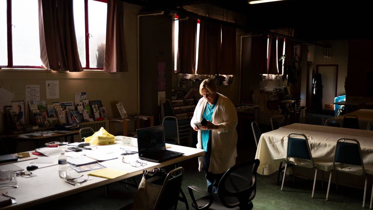 Kim Botteicher works in the basement of a Bolivar church. She provides syringe services as part of her charitable work.