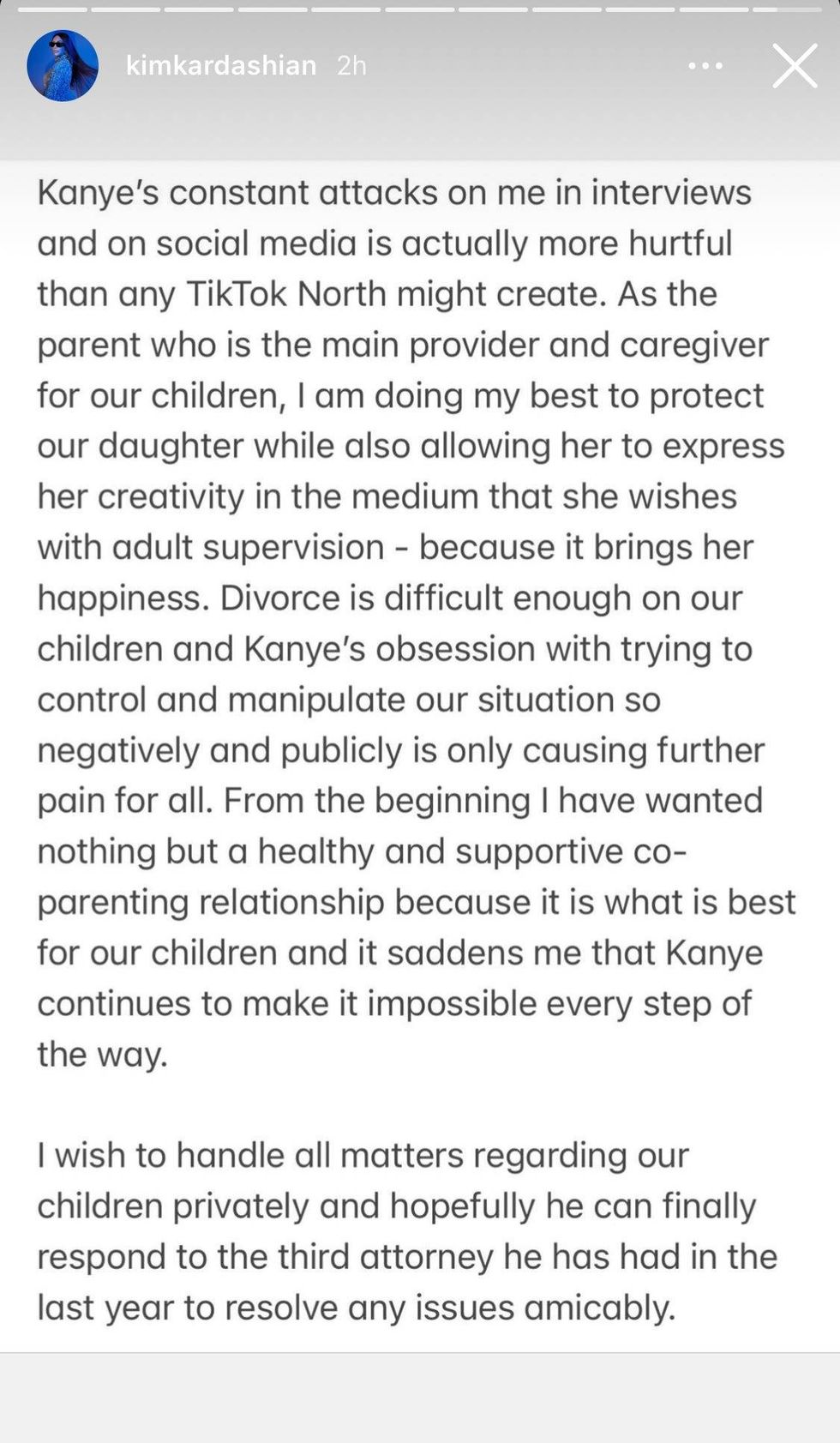 Kim Kardashian IG story