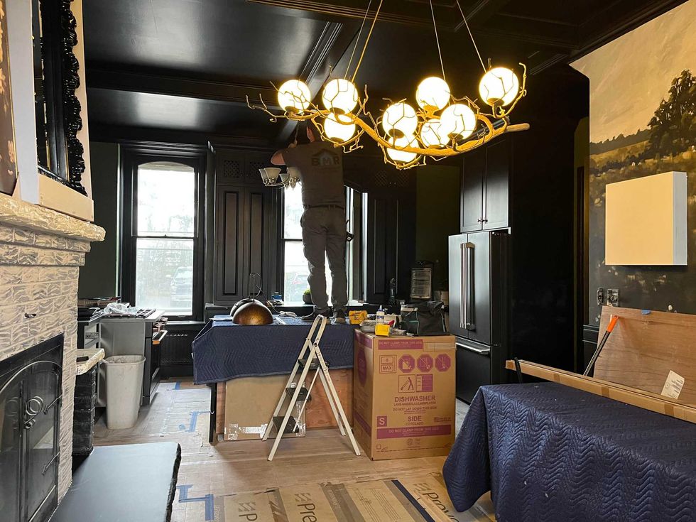 Kitchen with fireplace