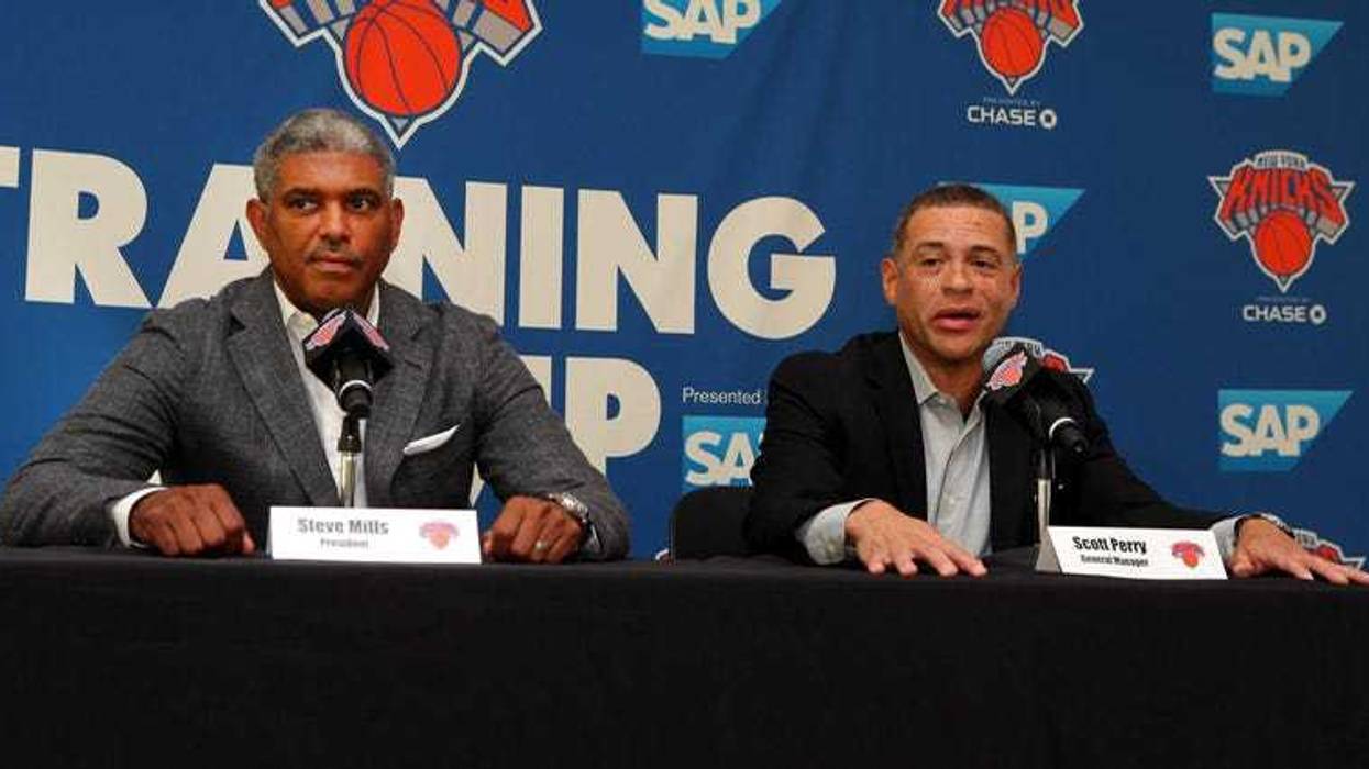 Knicks president Steve Mills (left) and general manager Scott Perry