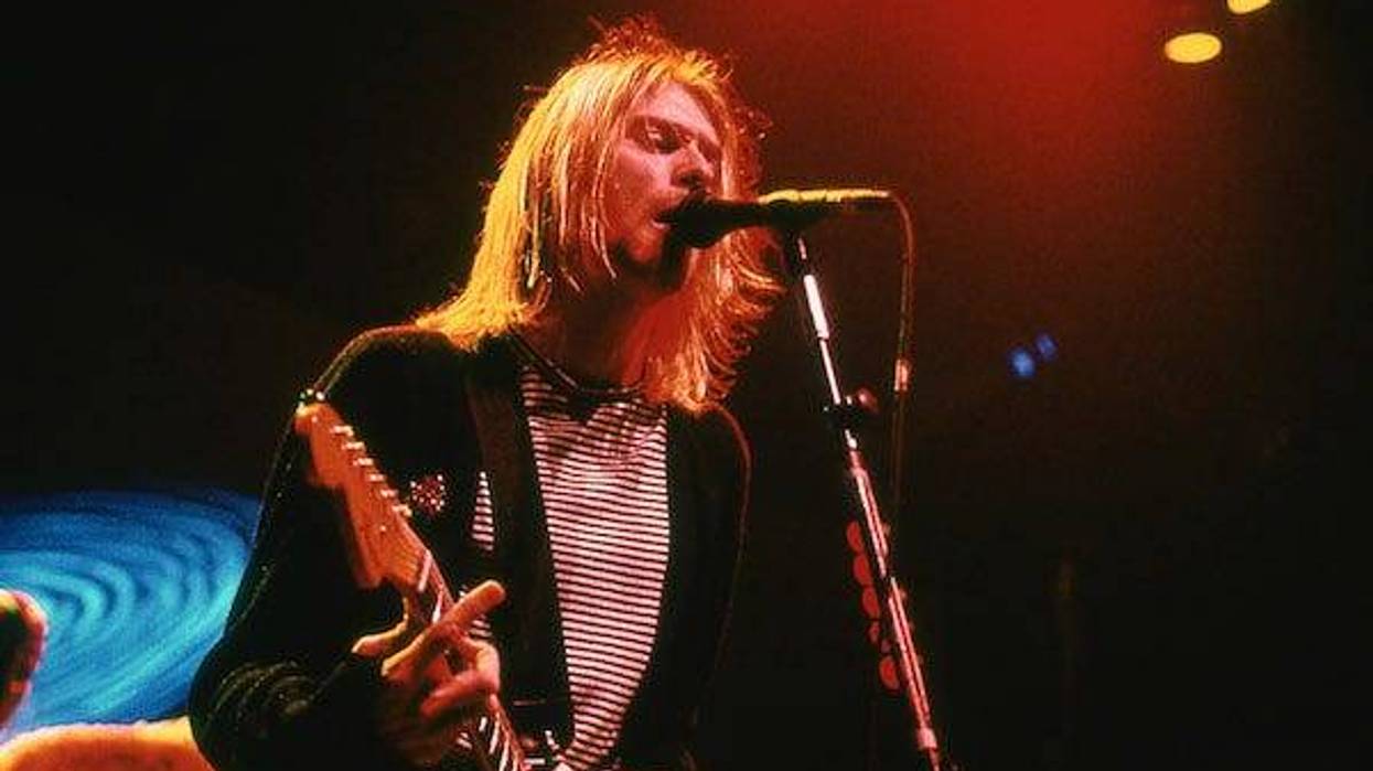 Kurt Cobain from Nirvana performs in Concert on November 14, 1993 at New York Coliseum