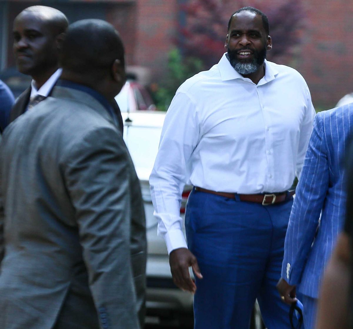 Kwame Kilpatrick, the formerly incarcerated Detroit mayor, is shown June 13,, 2021, headed into the Historic Little Rock Baptist Church in Detroit. Kwame Kilpatrick preaches