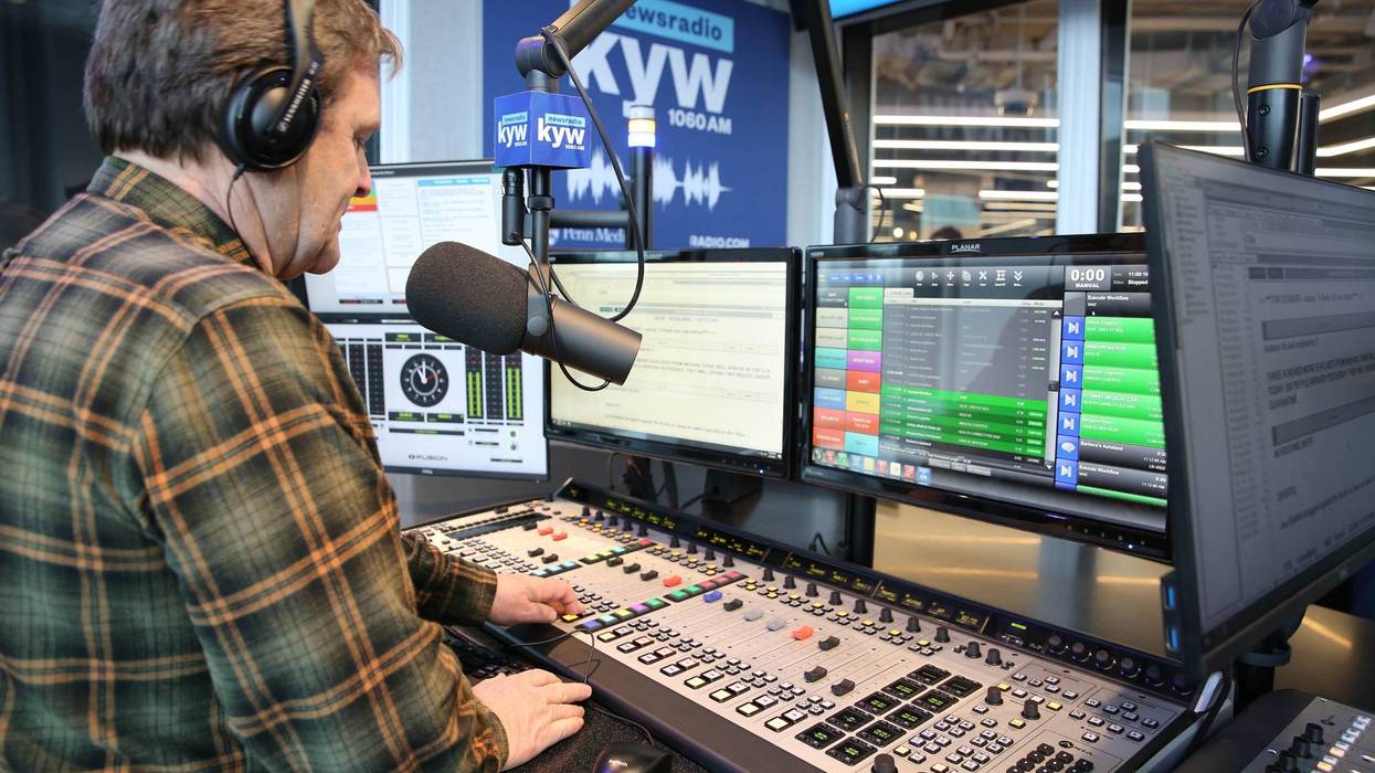 KYW Newsradio anchor Brandon Brooks in the state-of-the-art air studio at KYW Newsradio's new home in the RADIO.COM World Headquarters.