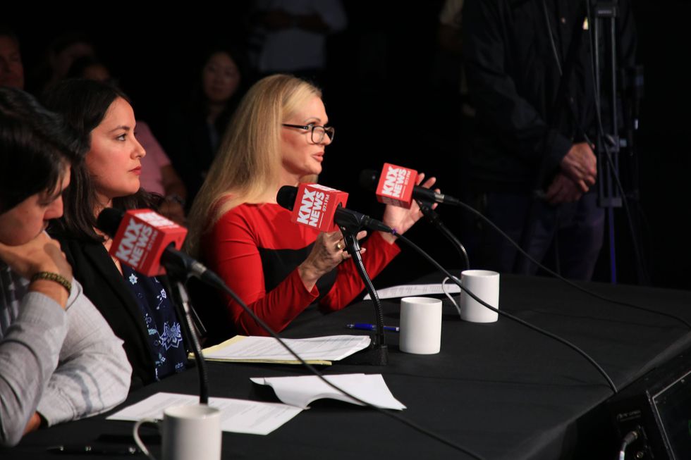L.A. Times reporters James Queally (L), Brittny Mejia (C), and KNX News reporter Emily Valdez (R)